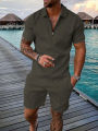 2023 New Summer Men's Shorts Set Short Sleeve Zip Polo Shirt Street T-shirt Two Piece Casual Sportswear Dislikelike.