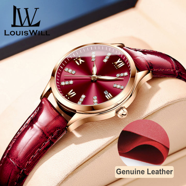 LouisWill Women Watches Diamond Casuals Retro Leather Strap Watches Quartz Watches Calendar Dial Luminous Pointer Watches 3ATM Waterproof Watches Business Wristwatch for Women Ladies