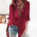 Oversized Autumn Cotton Linen Shirt Fashion Button Up Women Shirts White Casual Loose Tops Plus Size Rollable Sleeve Blusa 5XL. 