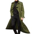【Alien Alien】 Men Overcoat Vintage Long Trench Coat Men Double Breasted Jacket Coats Mens Business Black Long Solid Windbreak Coat Outwear.