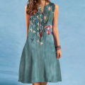 2023European and American New Dress Women's Fashion Bohemian Beach DressVCollar Sleeveless Foreign Trade Dress.