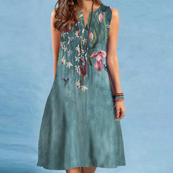 2023European%20and%20American%20New%20Dress%20Women's%20Fashion%20Bohemian%20Beach%20DressVCollar%20Sleeveless%20Foreign%20Trade%20Dress%20-%20Image%206