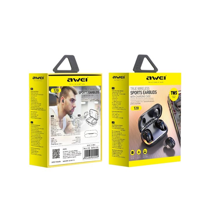 AWEI T20 ENC TWS Wireless Bluetooth 5.0 Earphone HiFi Bass In Ear Earbuds Smart Touch Waterproof Sports Headsets with Mic