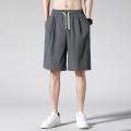 Men Beach Shorts Slant Pockets Elastic Waist Drawstring Breathable Solid Color Summer Male Casual Short Pants Trousers. 