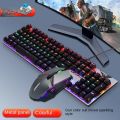 FVQ609 RGB Color True Mechanical Keyboard Gaming Rainbow Glowing 104 Keys Laptop Computer Notebook USB Wired Keyboard-Mouse Set.
