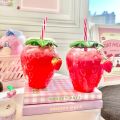 Creative Strawberry Straw Cup Plastic Cup Cute Female Portable Milk Tea Cup Student Portable Water Cup Water Bottle. 