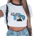 Harajuku Sally Face Crop Top Fashion European and American Cartoon Mask Print Women's Crop Top T-Shirt.