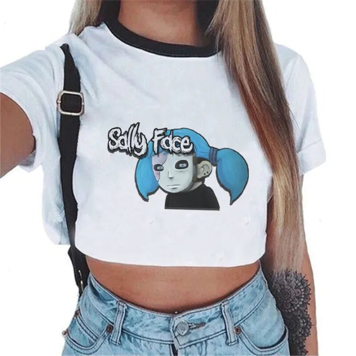 Harajuku%20Sally%20Face%20Crop%20Top%20Fashion%20European%20and%20American%20Cartoon%20Mask%20Print%20Women's%20Crop%20Top%20T-Shirt%20-%20Image%202