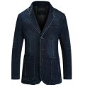 Blazers Jacket Men Casual Denim Slim Pocket Splicing Coat Men's Long Sleeve Single-Breasted Turn-down Collar Blazers Jacket.