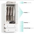 Armoire With Soft-Close Doors — Modern Milky White 2 Door Fluted Glass Wardrobe Closet With Shelves & Drawers, 2 Part Glass Almirah Hanging Road with Srorage Drawer Almari. 