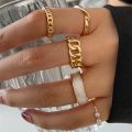 5Pcs/10Pcs Imitation Pearl Leaf Flower Rings Set For Women Rhinestone Butterfly Finger Ring Metal Knuckle Finger Ring Jewelry.