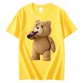 Men's Print Cute Teddy Bear Drinking Poster T-Shirt Summer Short Sleeve Top Cotton T-Shirt Cool T-Shirt Top Streetwear Loser Lione. 