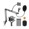Microphone Boom,Adjustable Suspension Scissor Arm,with Mobile Phone Holder,for Blue ,Snowball and Other Microphones.