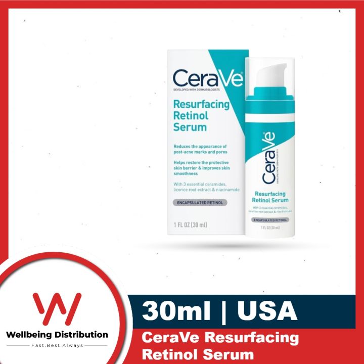 CeraVe Resurfacing Retinol Serum 30ml for Post-Acne Marks and Skin Texture | Pore Refining, Resurfacing, Brightening Facial Serum with Retinol and Niacinamide | Fragrance Free, Paraben Free & Non-Comedogenic