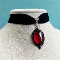 Gothic Vampire Pendant Choker Necklace Red Crystal Velvet Chain for Women and Girls.