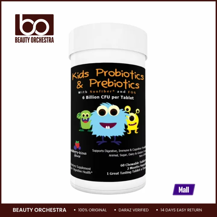 Intelligent labs 6 Billion CFU Kids / Children's Probiotics with Prebiotics, Sunfiber and Fos, for 10x More Effectiveness. One A Day Great Taste Chewable Probiotic, 2 Months Supply Per Bottle