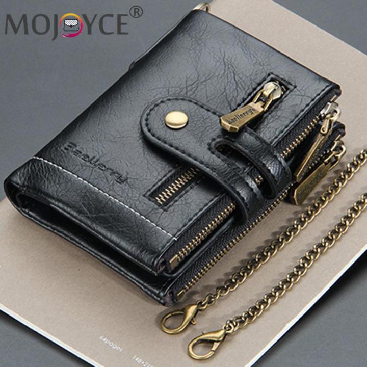 Retro%20Men%20Double%20Zipper%20Short%20Wallet%20Portable%20Multi-slot%20Mini%20Purse%20Card%20Holder%20with%20Chain%20Fashion%20Solid%20Color%20PU%20Leather%20Burse%20-%20Image%205
