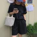 Chic Women Top Shorts Suit Casual Women Summer Tracksuit Pocket Daily Wear Pure Color O Neck Summer T-shirt Shorts Set. 
