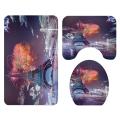 Romantic France Paris Eiffel Tower Style Bathroom Set Flannel Non Slip Pedestal Rug + Toilet Lid Cover + Floor Mat Bath Mat Set and Mildew-proof Waterproof Shower Curtain.