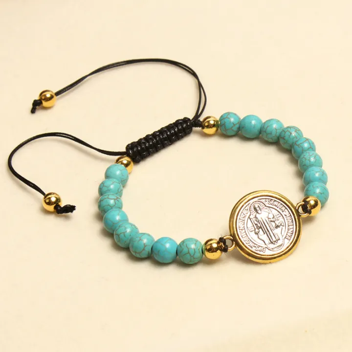 Saint%20Benedict%20Charm%20Hand-Edited%20Turquoise%20Stone%20Bracelet%20-%20Image%203