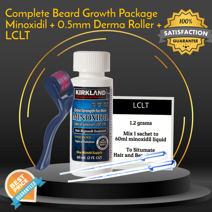 Kirkland Minoxidil 5% (with derma roller 0.5mm and lclt for hair and beard growth)