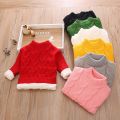 Autumn and Winter Kids' Sweater Boys' round Neck Sweater Girls' Thickened Fleece-Lined Base Pullover Baby Turtleneck Sweater. 