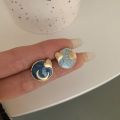 S925 Silver Pin Korean Vintage Sun Moon Stud Earrings Feminine Asymmetrical Earrings Geometric Circle Heart-Shaped Earrings. 