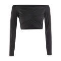 New Women's Long Sleeve T-shirt Summer Fashion Casual Off Shoulder Cropped Top Solid Color.