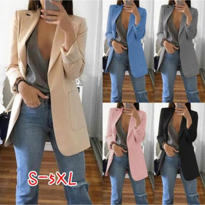 XxxxxL XxxxL New Women Elegant Slim Casual Solid Business Blazer Bodycon Long Blazers Jacket Ladies Spring Autumn Suit