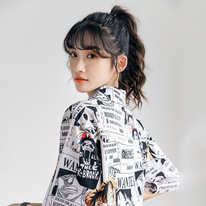 90%20Short%20Sleeve%20Japanese%20Style%20Anime%20Print%20Shirt%20Women%20Couple%20Loose-Fitting%20Versatile%20Outerwear%20Women's%20Shirt%20Thin%20Blouse%20-%20Image%204