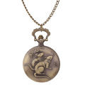 Zodiac large watch, stylish creative embossed vintage bronze pocket watch with chain flap, small quartz watch.