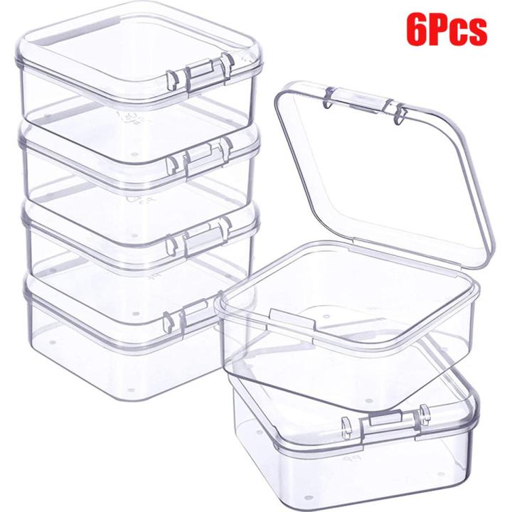 6Pcs/Bag Mini Clear Plastic Storage Containers Empty Hinged Boxes Jewelry Organizer for Beads,Jewelry,Tools,Craft Supplies