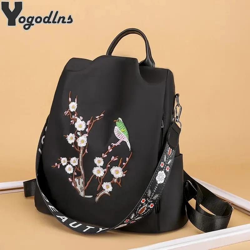 New oxford anti-theft women backpack fashion embroidery school bag