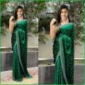 Indispensable -Quality And Durablity -Indian Vichitra Silk Saree High Quality Embroidery Work & Stone On Blouse- Innovative. 