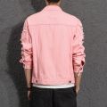 M- 5XL Fashion Brand Denim Jacket Men Ripped Holes Mens Pink black Jean Jackets Garment Washed Mens Denim Coat. 