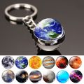 Glow In The Dark Solar System Planet Key Chain Nebula Luminous Key Ring Moon, Earth, Sun, Double-sided Glass Ball, Keychain Gift. 
