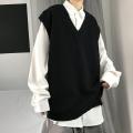 Men Sweater Vest V Neck Knitted Sweater Sleeveless All Match Spring Sweater for School Male Loose Korean Preppy Style Streetwear. 