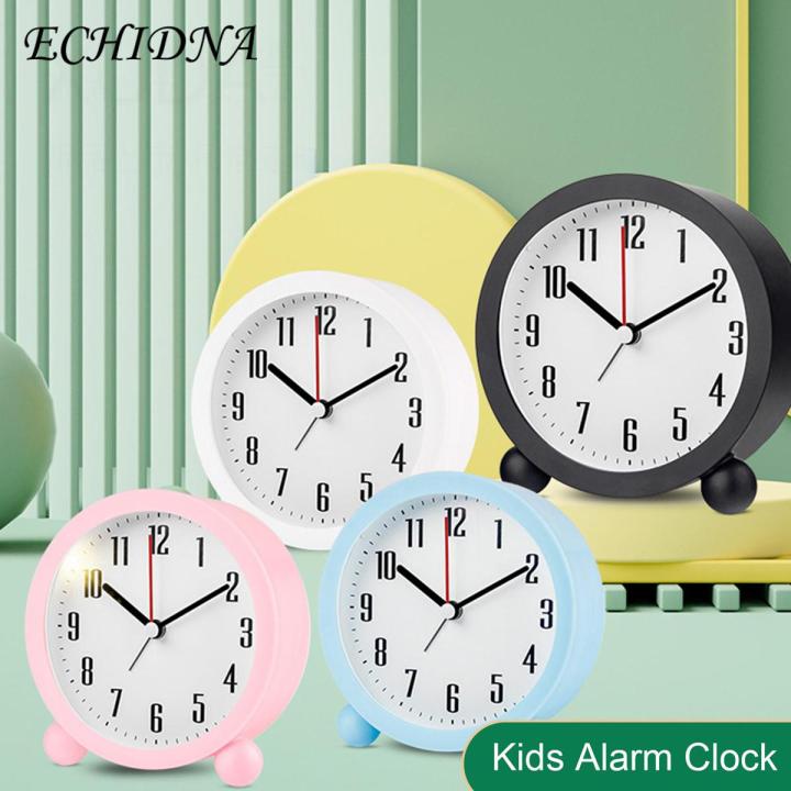 Students Desk Clock 1 Pc Alarm Clock with Night Light Quiet Small Round Easy Set Battery Operated Kids Students Desktop Analogue Home Supplies Kids Alarm Clock