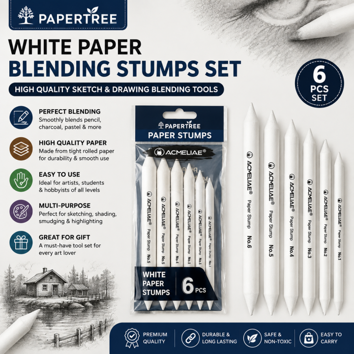 White Paper Blending Stumps Set High Quality Sketch Drawing Blending Tools for Mixed Media & Paper Art