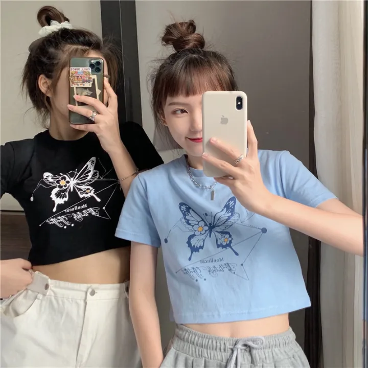 Clothing%20for%20BFF%20Short%20Short%20Sleeve%20T%20Women's%20T-shirt%202024%20Summer%20New%20Korean%20Style%20Fashionable%20Cropped%20Harajuku%20Style%20Student%20Top%20-%20Image%202