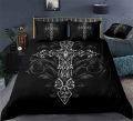 Cool Bull Head Duvet Cover Halloween Cross Bedding Set Microfiber Geometric Comforter Cover King Full For Kids Teen Adults Decor. 