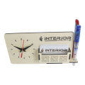 Wooden Desktop with Clock Mobile Stand Visiting Card Holder & Pen Stand Office Use INTE-2190. 