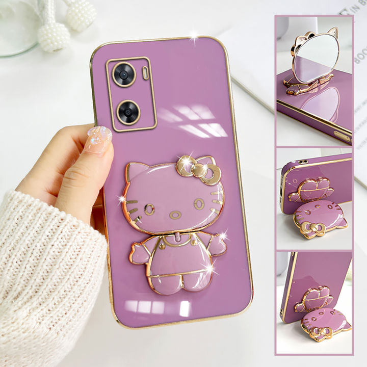 TA%20for%20OPPO%20A57%202022%20/%20A77S%20Back%20Cover%20Hello%20Kitty%20Mirror%20Bracket%20Luxury%206D%20Plating%20Case%20Soft%20Silicone%20Square%20Phone%20Case%20for%20Girls%20-%20Image%202
