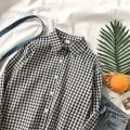 Black and White Plaid Shirt Female Spring and Autumn Fashion Thin Student Loose Long Sleeve Hong Kong Style Retro Design Sense All-Matching Shirt. 