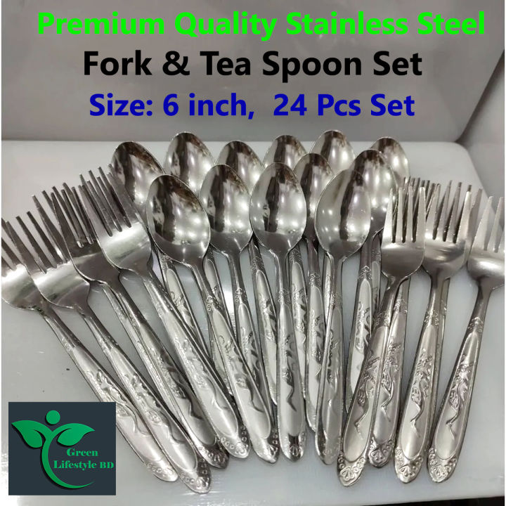 Tea And Fork Stainless Steel Spoon Set 24 Pcs Complete Set (Size 6 Inch) For Your Dining Needs Premium Quality Long-Lasting Use.