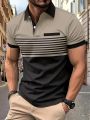 Amazon's new cross-border men's casual POLO t-shirt printed with V-neck button stripes in front pocket.