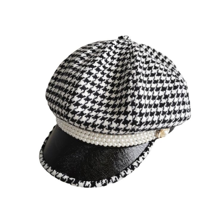 women%20winter%20hat%20young%20woman%20bla%20and%20ite%20plaid%20pearl%20parquet%20along%20fashion%20ch%20thousand%20bird%20laid%20-%20Image%205