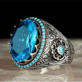 Turkish Handmade Vintage Ring for Men Blue Stone Seal Islamic Muslim Jewelry Ring.