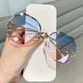 3pcs/set Rimless Sunglasses Women Metal Female Vintage Ladies Stylish Design Oversized Square Sun Glasses UV400. 
