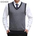 EICHOS High Quality Classic Sweater Vest Men V-neck Pullover Men Business Formal Fashion Plaid Sleeveless Men Knitted Sweater. 